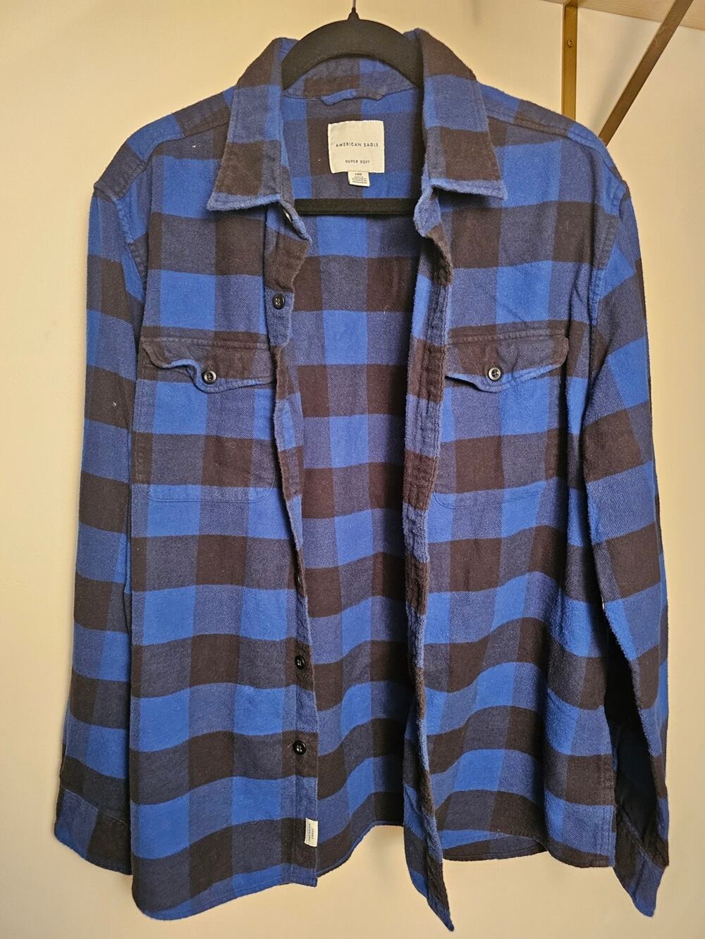 100% Cottom AE Blue & Black Plaid Flannel Shirt